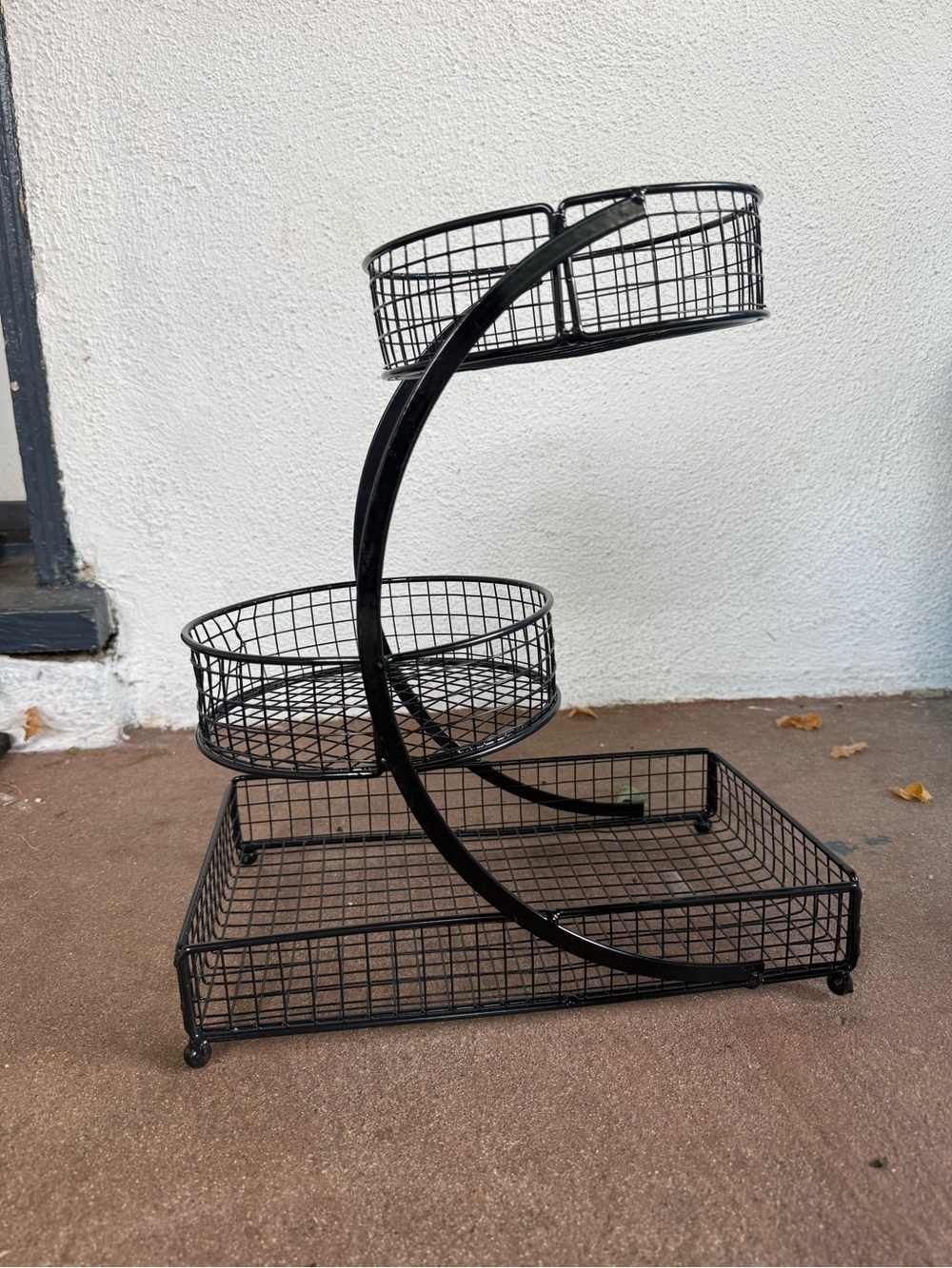 Black Metal Wire 3-Tier Basket Organizer Stand, Freestanding Rectangular Base